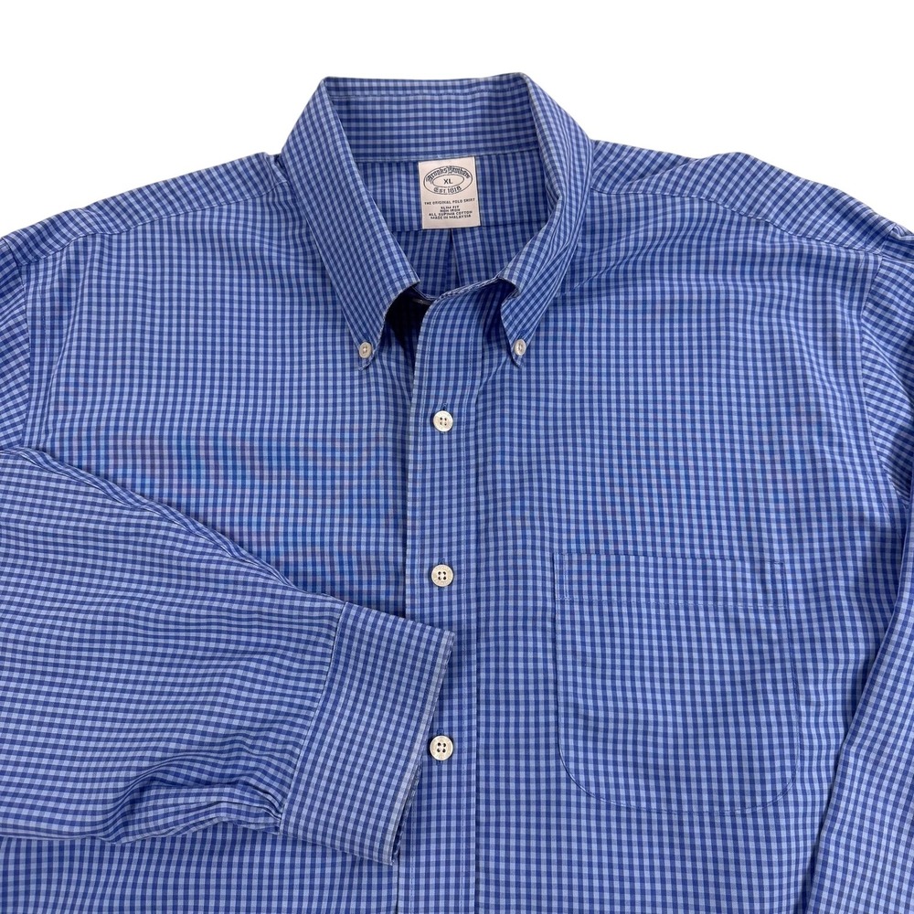 Brooks Brothers Shirt Mens XL Slim Fit Blue Check Non Iron Supima Cotton Preppy